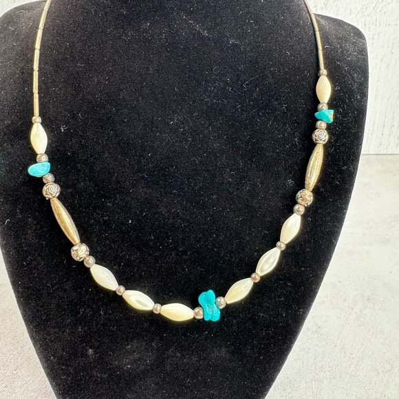 Native American Necklace Vintage Blue White Turquoise Southwestern Boho VTG - Picture 3 of 9